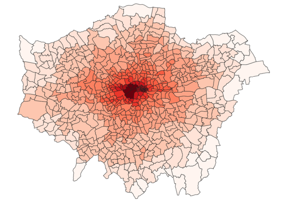 Figure 1: Air Pollution Distribution By Ward: Centric Lab visualisation from Kings College London Data