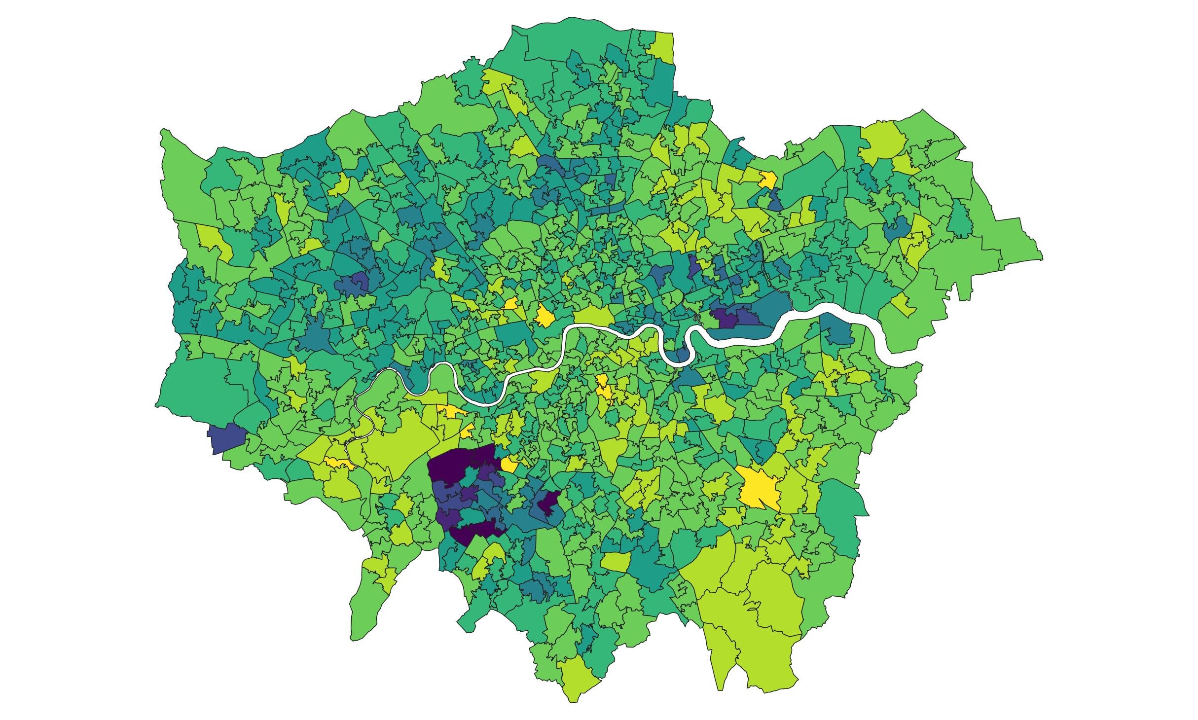Purple = High levels of Fuel PovertyYellow = Low levels of Fuel Poverty